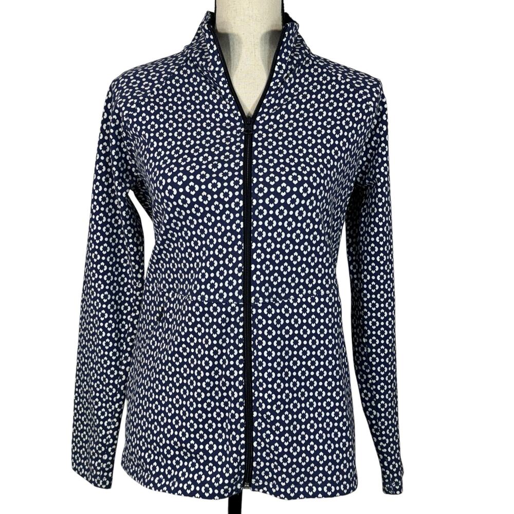 T by Talbots Small Jacket Geometric Full-Zip Pockets Long Sleeves Stretch Womens